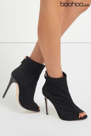 Boohoo Peep Toe Suedette Ankle Boots